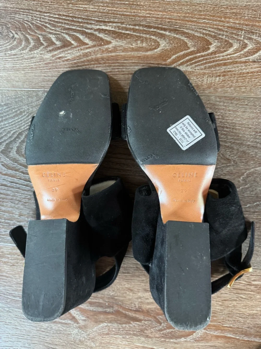 Celine Black Suede Block Heel Slingback Sandals - Picture 5 of 9